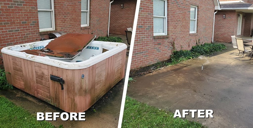 before and after hot tub demolition