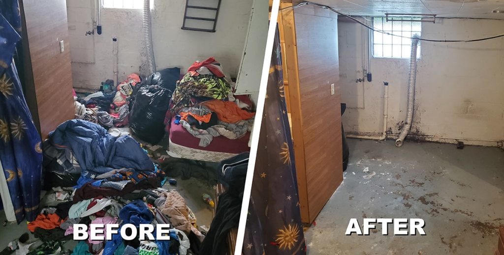 Before and after photo of household junk for the purpose of displaying furniture removal