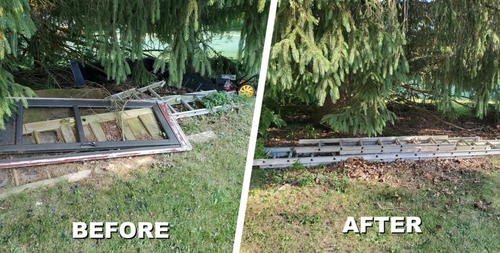 before and after yard debris