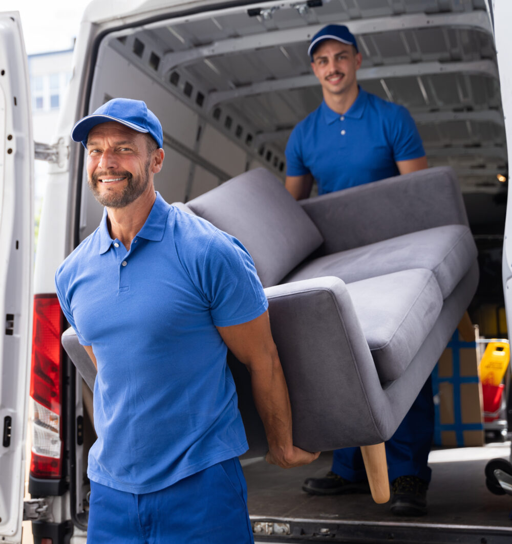 Junk removal professionals loading an old couch onto the truck during junk removal services in Navarre